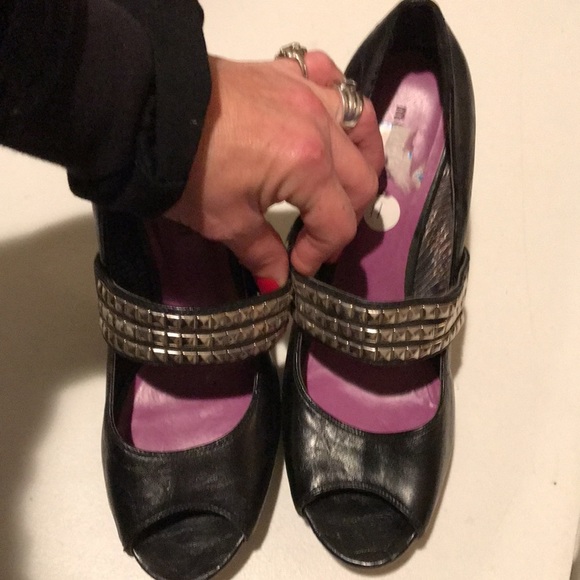 Madden Girl  size 11 black open toe Mary Janes pumps with silver studded strap - Picture 11 of 13